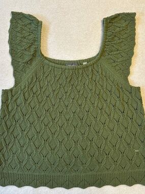 Ninety Clothing Co Sage Green Pointelle Knit Ruffle Tank Top Large Coquette